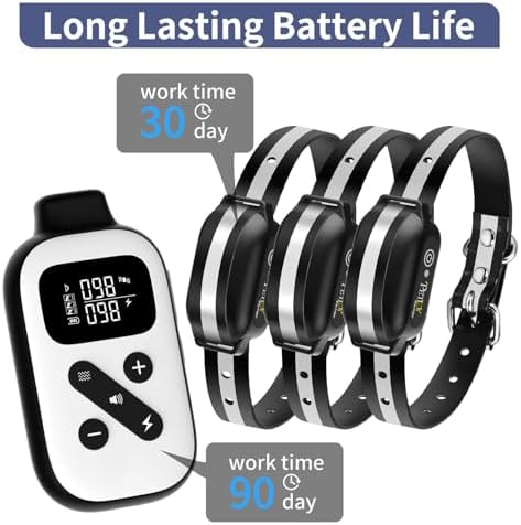 PetJoy 3 Dog Shock Collar for Large Dogs, Automatic Bark Collar with Remote, Bark and Training Collar Combo, Shock Collar with 5 Adjustable Levels of Sensitivity to Suit All Breeds of Dogs