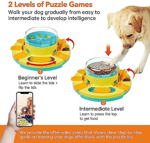 Potaroma Dog Puzzle Toy 2 Levels, Slow Feeder, Pup Food Treat Feeding Dispenser for IQ Training and Entertainment for All Breeds 4.2 Inch Height