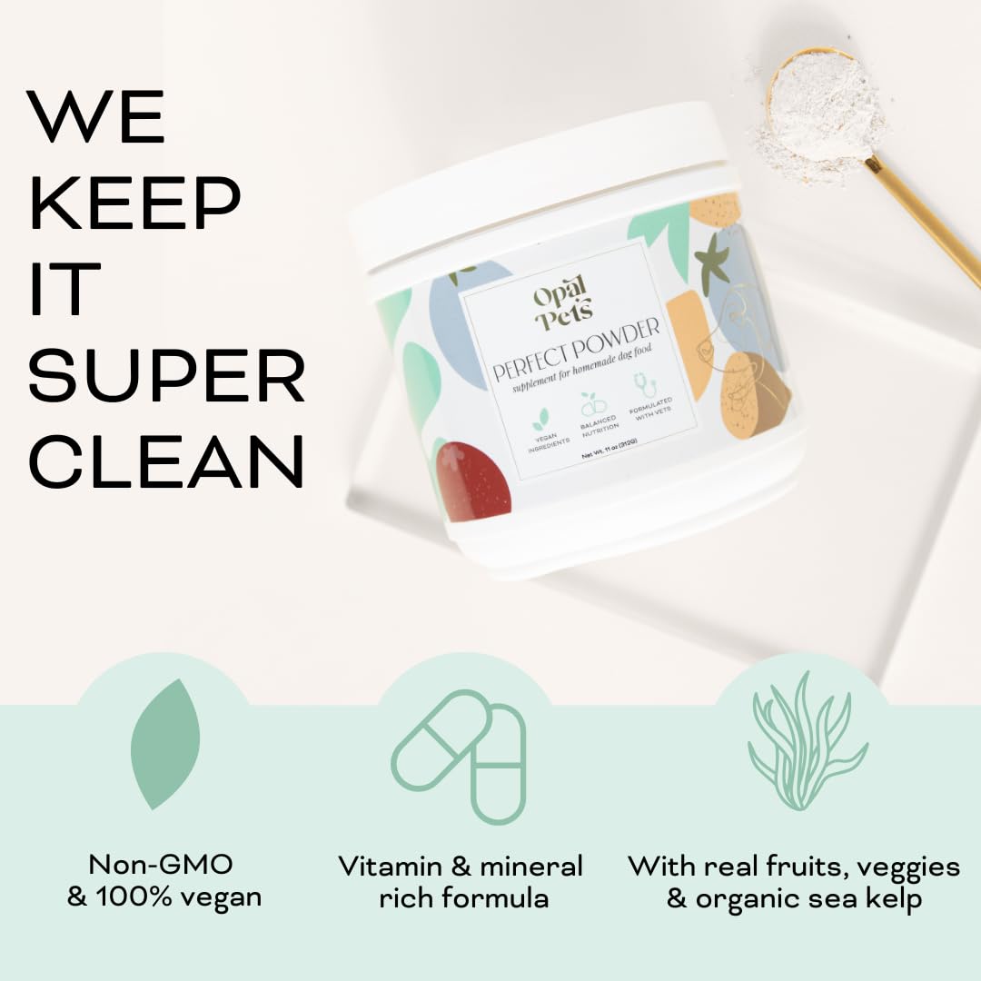Opal Pets Perfect Powder – Multivitamin for Homemade Dog Food – Vet-Formulated, Whole Food Ingredients – Vegan, Non-GMO – Vitamins, Minerals, Omega-3s – 11 oz