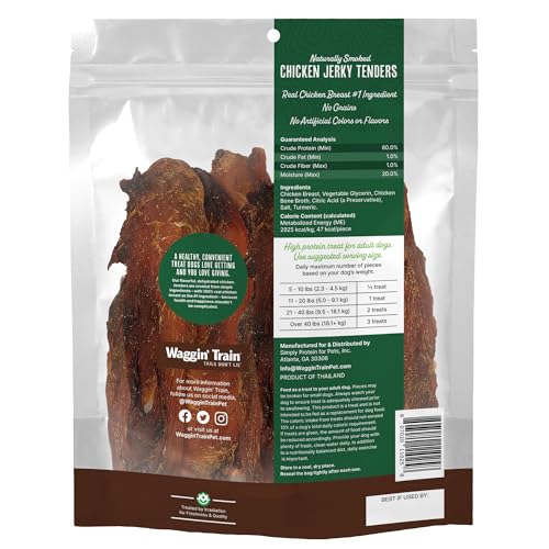 Waggin' Train Smoked Chicken Jerky Tenders for Dogs with Turmeric and Human Grade Bone Broth, Grain and Corn Free, High Protein, Premium Limited Ingredient 100% Real Chicken Dog Treats, 24 oz. Pouch