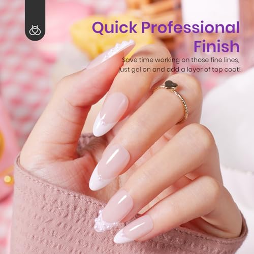 Beetles French Tip Press on Nails - 150Pcs 4 in 1 Nude Pink Almond Press On Nails Medium Full Cover French Tip Press on Nails with 6 Kinds of Nail Accessories Nail Art DIY Gift for Women