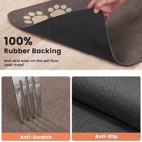 Pet Feeding Mat-Absorbent Pet Placemat for Food and Water Bowl, Dog Food Mat with Waterproof Rubber Backing, No Stains Quick Dry Water Dispenser Mat for Dog and Cat, Light Gray-16"x24"