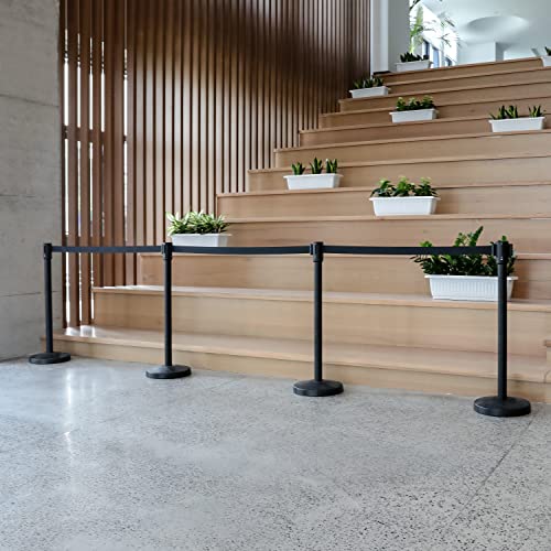 Amazon Basics Premium Crowd Control Stanchions with Easy Assembly, 6.5 foot Sturdy Retractable Belts - Pack of 2, Black