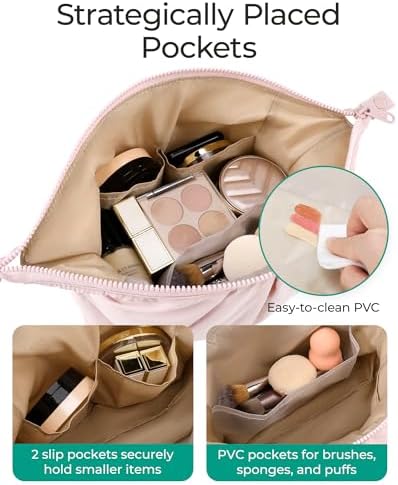 BAGSMART Makeup Bag Travel Makeup Bag, Cute Make Up Bag, Large Capacity Cosmetic Bags for Women, Wide-open Makeup Pouch Travel Essentials Toiletries Accessories Brushes (Lavender Purple)