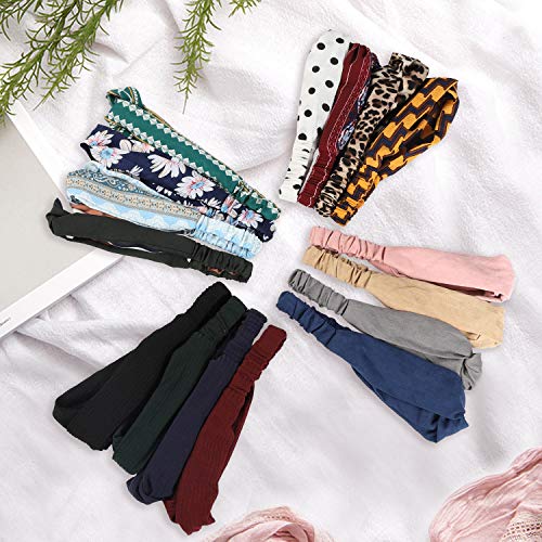 16 Pcs Hairbands for Women, Boho Headbands, Vintage Head Bands, Floral Twisted Criss Cross Elastic Head Wrap Hair Accessories