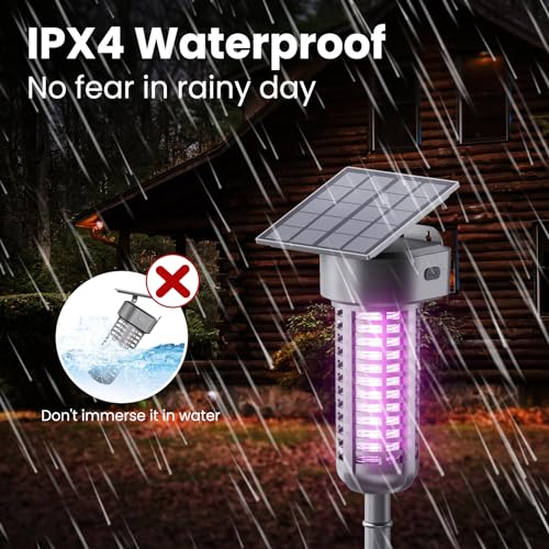 Solar Bug Zapper Outdoor, Garden Mosquito Zapper Waterproof & Cordless & Rechargeable & Auto On/Off,Flying Insect Zapper Mosquito Killer Lamp Mosquito Catcher Decorative Light for Patio, Gray