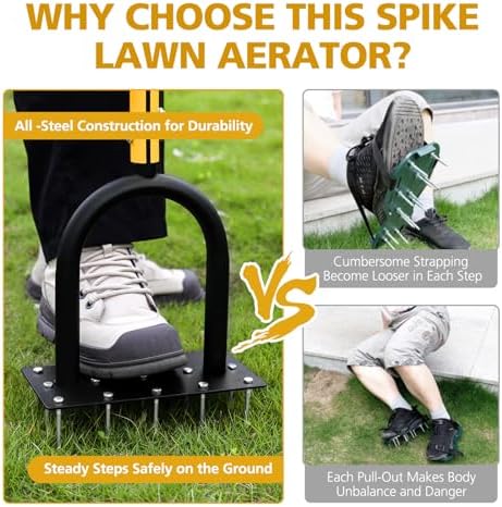 Lawn Aerator Spike Metal Manual Dethatching Soil Aerating Lawn with 15 Iron Spikes, Pre-Assembled Grass Aerator Tools for Yard, Lawn Aeration, Garden Tool, Revives Lawn Health(Black + Yellow01)