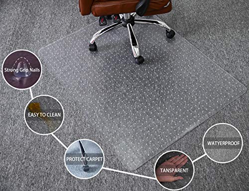 HOMEK Office Chair Mat for Low Pile Carpet, 48” x 36” Transparent Office Desk Chair Mat for Carpeted Floors, Studded Carpet Floors Protector Mat for Home & Offices