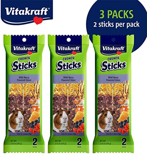 Vitakraft Crunch Sticks Guinea Pig Treat, Wild Berry and Honey, Multi Pack of 6 Sticks