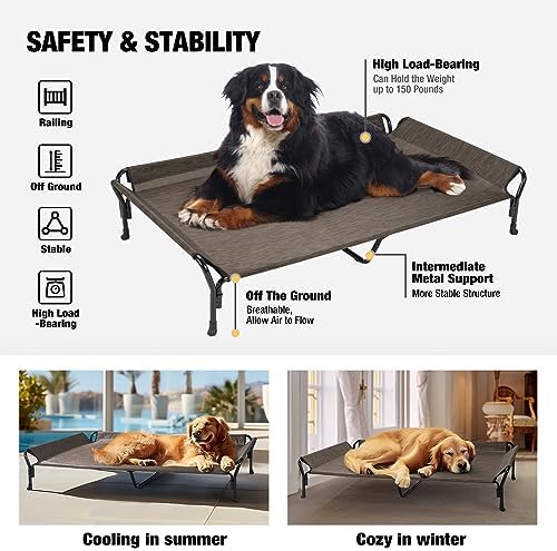 Veehoo Cooling Raised Dog Bed, Guardrail Elevated Dog Bed, Chewproof Dog Bed Frame with Washable & Breathable Teslin Mesh, Non-Slip Dog Sofa Bed Cot for Indoor & Outdoor, XX Large, Brown