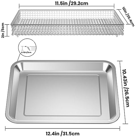 Stainless Steel Baking Tray Pan and Air Fryer Basket Compatible with Cuisinart Airfryer TOA-060 and TOA-065 for Cuisinart air fryer replacement parts