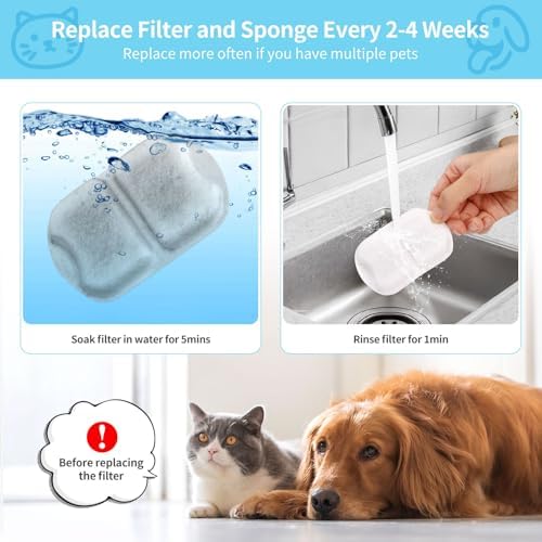 16 Set Triple Action Dog/Cat Fountain Filters - Stainless Steel, Replacement for 7L/230oz/1.8G Fountain