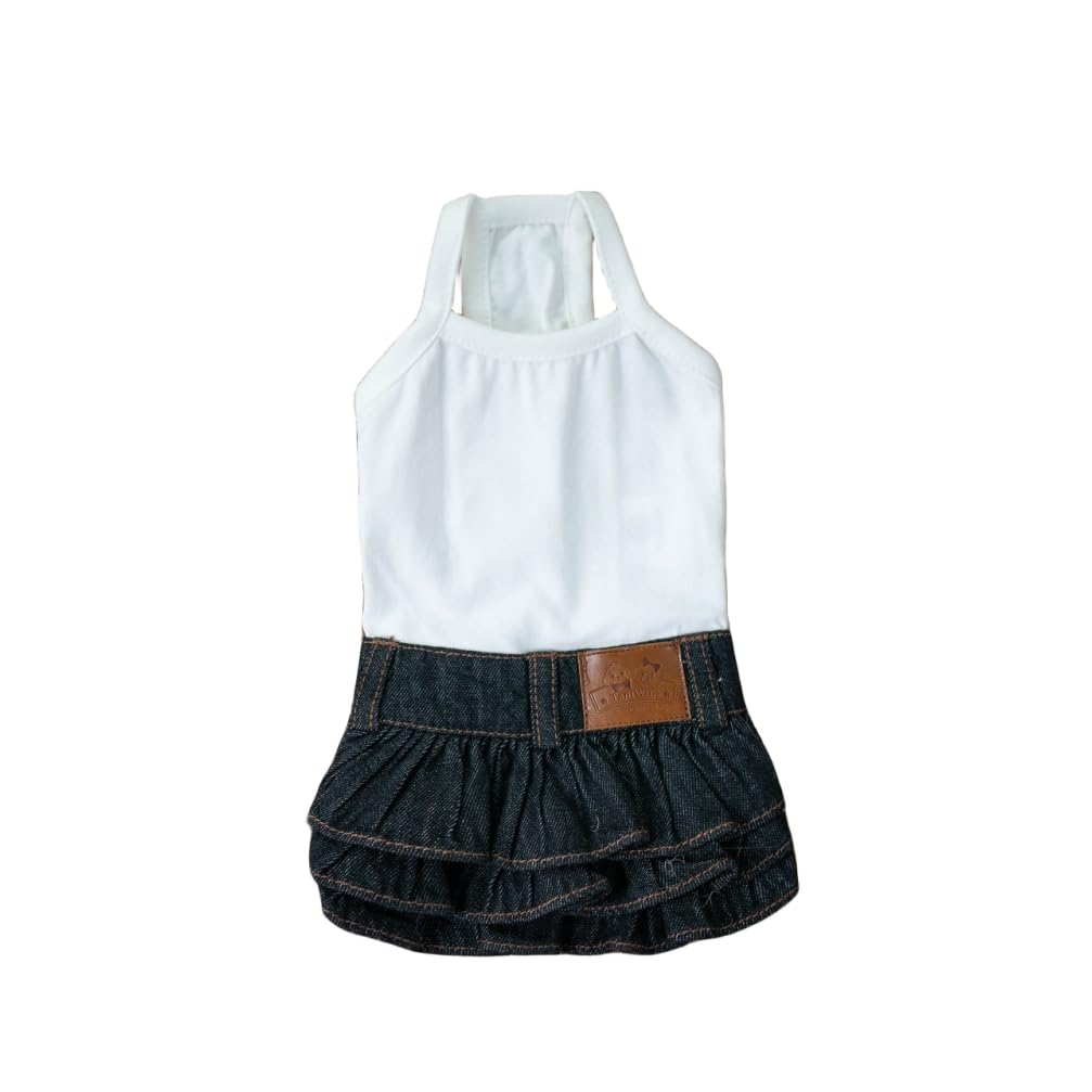 TaniWina Pet Costume Cotton Bottoming Denim Cake Skirt pet Clothes for Small Dogs (Black White Base, M)