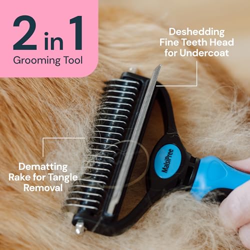 MalsiPree 2-in-1 Dog Grooming Brush & Undercoat Rake - Deshedding Brush and Dematting Comb for Long or Short Haired Dogs - Anti-Shedding Pet Tool - Deshedding Tool