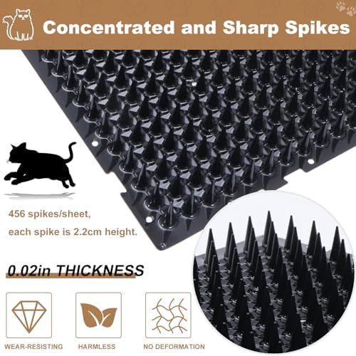 10 Packs Scat Mat for Cats, 13X16 inches Pet Deterrent Spikes, Indoor Outdoor Humane Cat Repellent Fence (Black)