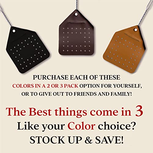 Hope Woodworking Leather Fly Swatter Set (1 Pack) – 17” Amish-Made Fly Swat w/Real Leather Paddle – Fly Swatters Multi Pack w/Metal Handle – Bug Swatter, Mosquito Swatter, Wasp Swatter (Chocolate)