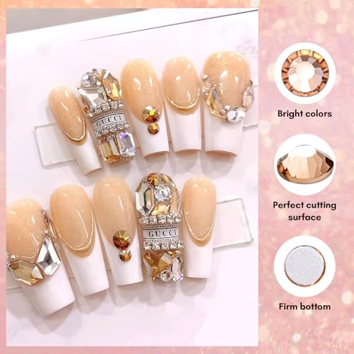Makartt Champagne Nail Rhinestone with Gel Nail Glue for Gems 15ML Strong Adhesive Nail Rhinestone Glue Round & 3D Shape Flatback Nail Crystal Diamond for Nail Charm Accessories Jewels Decoration