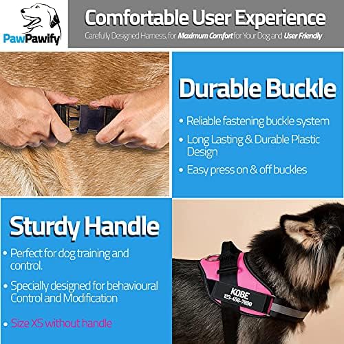PawPawify Custom No Pull Dog Harness with Name and Phone Number, Heavy Duty Personalized Pet Vest to Prevent Tugging, Pulling, or Choking, Training and Walking (Black, S (10-19LBS))