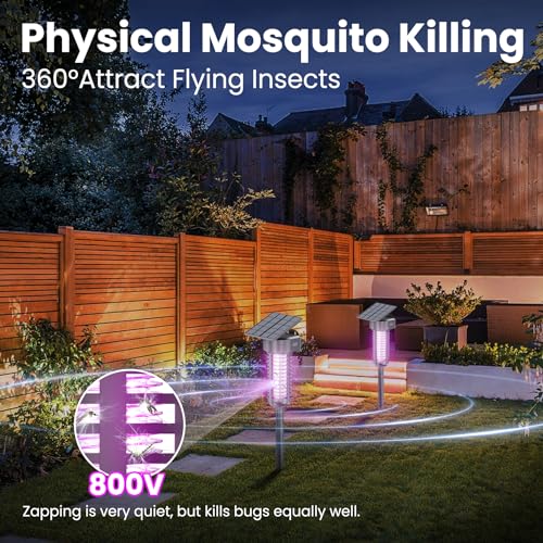 Solar Bug Zapper Outdoor, Garden Mosquito Zapper Waterproof & Cordless & Rechargeable & Auto On/Off,Flying Insect Zapper Mosquito Killer Lamp Mosquito Catcher Decorative Light for Patio, Gray
