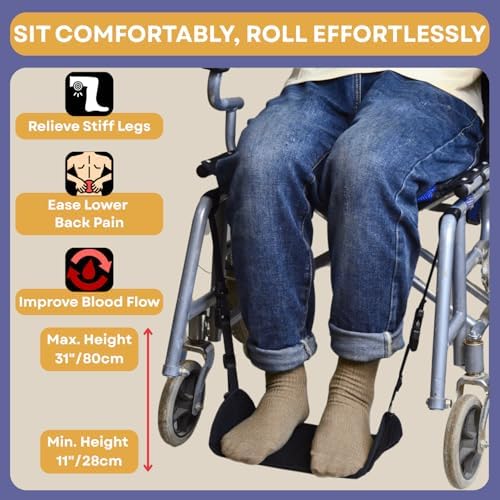 Wheelchair Foot Rest Hammock, Wheel Chair Leg Rest w/Rigid Base, Foot Sling for Footrest Replacement Adjustable Height, Anti Clash Leg Support Hammock for Rollator, Wheelchair Accessories