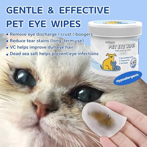 150Pcs Eyes Wipes for Dogs - Tear Stain Remover for Dogs - Dog Eye Cleaner, Eye Debris, Discharge, Mucus Secretions - Eye Wipes for Dogs & cat Eye Wipes - 3.2 inches