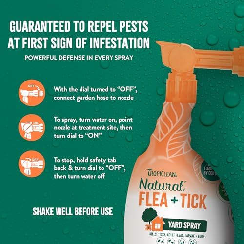 TropiClean Max Strength Flea and Tick Treatment Spray for Yard, Safe Prevention Around Kids & Pets, Powerful & Natural Defense, Made in USA, 32oz