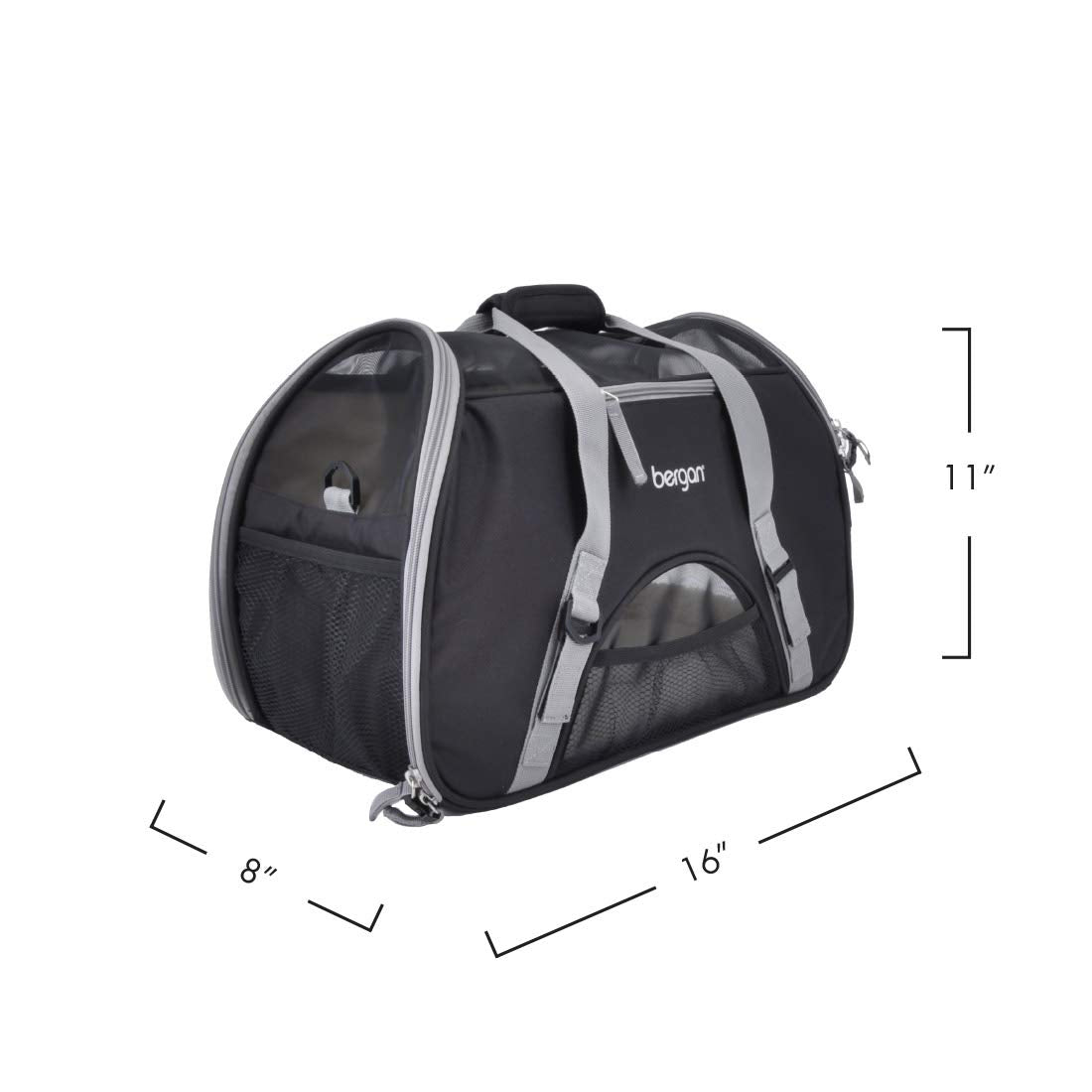 Coastal Pet Bergan Comfort Carrier - Breathable Travel Carrier for Dogs & Cats - Black & Grey, 16" x 8" x 11"