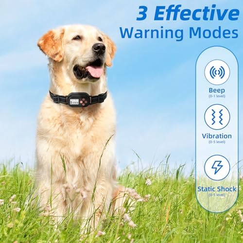 GPS Wireless Dog Fence, Pet Electric Containment System, IPX6 Waterproof/Rechargeable Collar, Beep/Vibration/Shock Correction Mode, for Dogs Over 10 Lbs