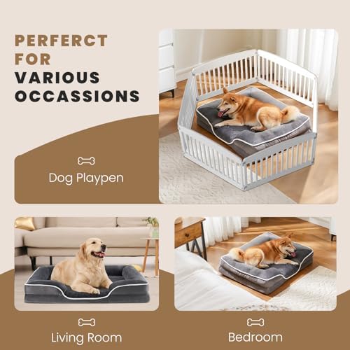 Sweetcrispy Orthopedic Dog Bed, Memory Foam Puppy Sleeping Sofa for Medium Pets with Washable Removable Cover Non-Slip Base Waterproof Liner Egg Crate for Improved Sleep, Grey, 28"L x 23"W x 6.5"Th