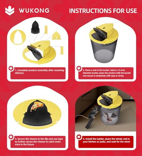 5 Gallon Pail Flip Slide Bucket Mouse Trap,Mouse Traps Indoor for Home, Reusable Mouse Traps,Easy to Assemble, No Springs Will Not Harm Animals, Suitable for Kitchen, Garage, Outdoor (2 Pcs & Gloves)