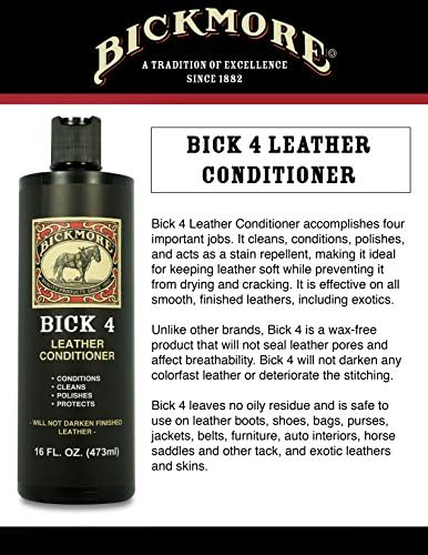 Bick 4 Leather Conditioner and Leather Cleaner 16 oz - Will Not Darken Leather - Safe For All Leather Apparel, Furniture, Jackets, Shoes, Auto Interiors, Bags & All Other Leather Accessories