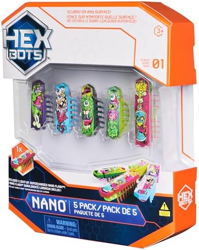 Nano 5 Pack, 4 Nano Bots with Bonus Flash Nano, Sensory Toys for Kids & Cats with Vibration Technology, Insect Toys & Mini Robot Toy for Kids Ages 3 & Up