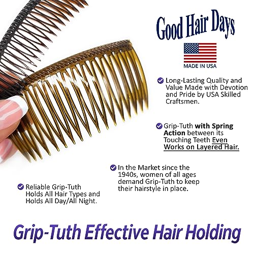 Grip-Tuth Combs - Set Of 2 Hair Side Combs - Hair Combs For All Types Of Hair - Decorative & Hair Styling Women Accessories (Shell, 3 ¼ ″ Wide)