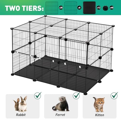 22 Panels Pet Playpen, Small Animal Playpen with Doors and Top, C&C Cage for Guinea Pigs, Rabbit, Bunny, Hedgehogs, Chinchillas, Rabbit Play Pen Indoor Outdoor, Metal Wire Yard Fence