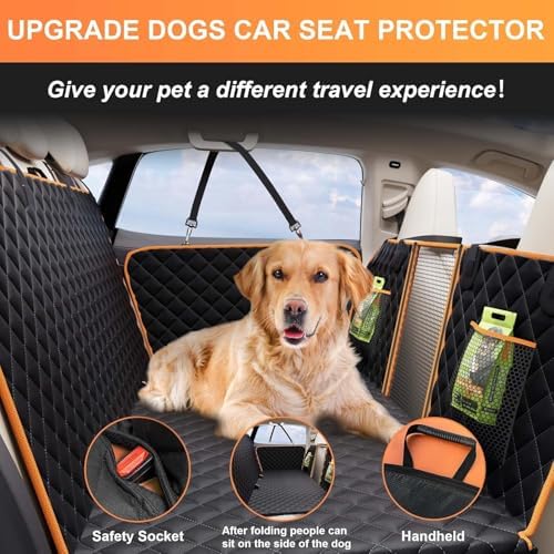 Hard Bottom Holds 420LBS, Dog Car Seat Cover for Back Seat, Back Seat Extender for Dogs, Back Seat Extender for Car Travel Bed with Mesh Window and Storage Pocket, SUV, Truck