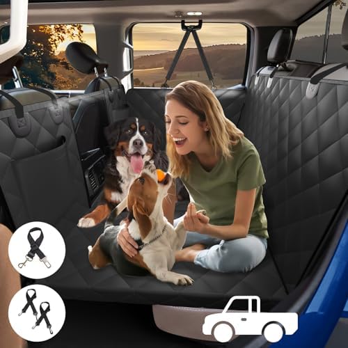XL Truck Back Seat Extender for Dogs, Dog Seat Cover Back Seat Supports 400lbs, Hard Bottom Pet Seat Covers for Crew Cab Trucks, Dog Hammock for F150, RAM1500, Sierra, Tundra, Silverado, Titan Black