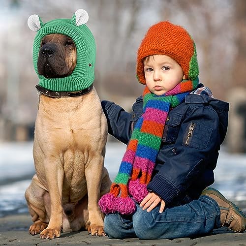 Quiet Ears for Dogs, Dog Ear Muffs Noise Protection Knitted Dog Hats Pet Ears Warm Dog Ear Cover Winter Hat Dog Snood Head Wrap Bunny Costume for Medium to Large Dogs Cats Pets (Green)