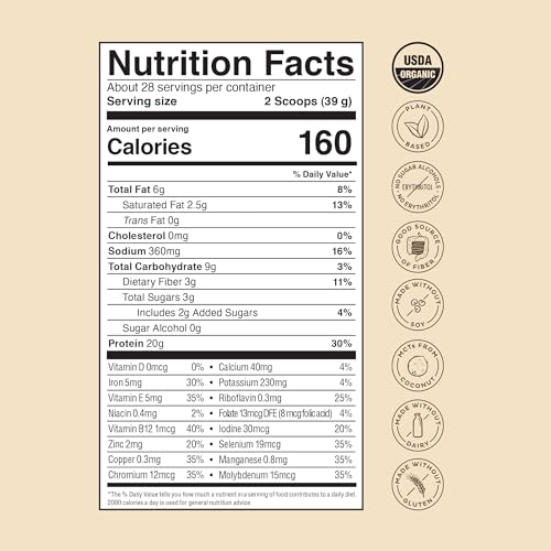 KOS Organic Plant Based Protein Powder, Chocolate Peanut Butter - Delicious Vegan Protein Powder Meal Replacement - Keto Friendly, Gluten Free, Dairy Free & Soy Free - 2.4 lbs, 28 Servings