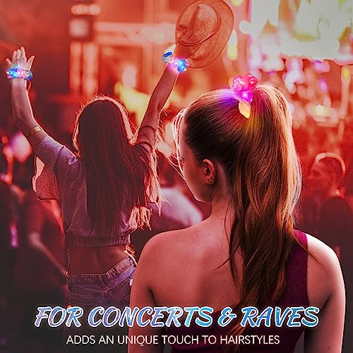 8 Pcs LED Scrunchies for Women - Scrunchy, Light Up Scrunchies for Girls, Colorful Yarn Hair Tie Multi Light Modes, Glow in the Dark Hair Accessories for Christmas Rave Party (#01)