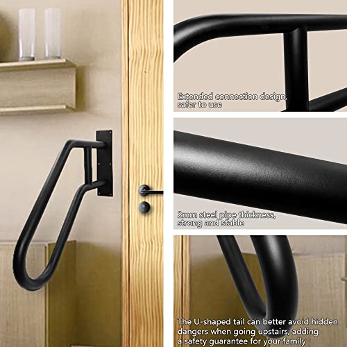 Handrails for Outdoor Steps Wall Mount, Railings for 1-3 Steps, U-Shaped Handrail with Matte Black Finished, Stair Handrails for Kids, Elderly, Pregnant Women, Disabled (26" Length, 1.25" Pipe)