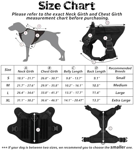 rabbitgoo Tactical Dog Harness for Large, Heavy Duty Pet Harness with Handle, No-Pull Service Vest Large Breed, Adjustable Military Dog Vest for Training Hunting Walking, Black, L