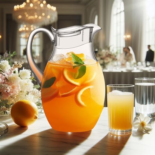 Amazing Abby - Bubbly Grand - Plastic Pitcher (96 oz, 3 Quart), Clear Water Pitcher with Lid, Fridge Jug, BPA-Free, Shatter-Proof, Great for Iced Tea, Sangria, Lemonade, Juice, Milk, and More