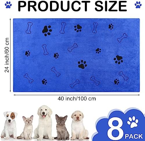 Chumia 8 Pcs Bulk Towels for Drying Dogs Cats Pet Towels Puppy Microfiber Quick Drying Dog Paw Bath Bathing Supplies Absorbent for Medium Pets(Dark Blue,40 x 24 Inch)