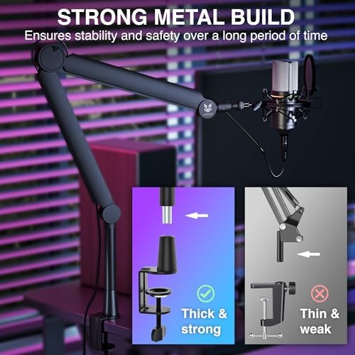 SA-30 Microphone Boom Arm, 360Β° Rotatable Mic Stand with 6 inch riser, Microphone Holder with 1/4", 3/8" and 5/8" Adapters, Professional Microphone Arm with Accessories, Mic Boom Arm Black