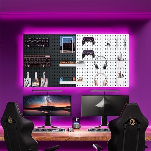 Pegboard Combination Kit,Pegboard Wall Organizer, Peg board Wall Mounted ,Pegboard for Wall, 25.2" x 25.2" White Pegboard 20 Accessories for Organize Home, Office, And Gaming Setup