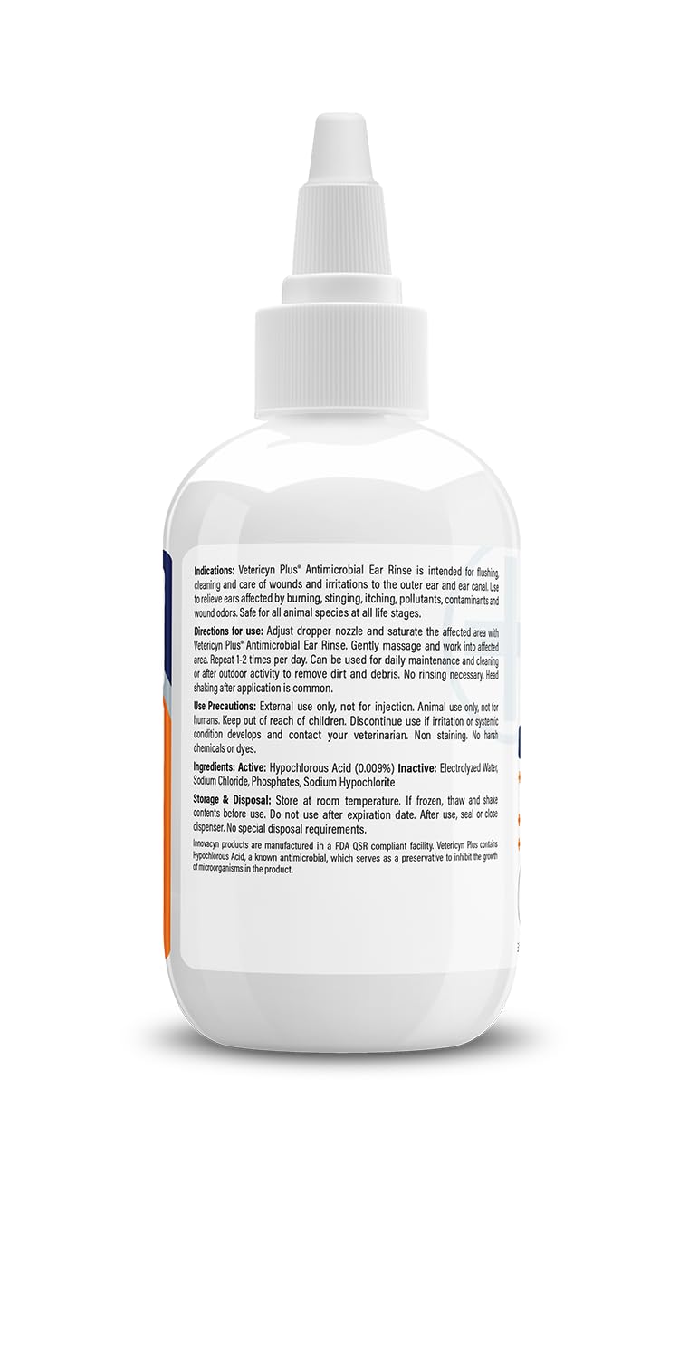 Vetericyn Plus Dog Ear Rinse | Dog Ear Cleaner to Soothe and Relieve Itchy Ears, Safe for Cat Ears, Rabbit Ears, and All Animal's Ear Problems. 3 Ounces