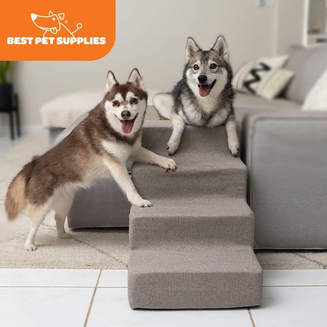 Best Pet Supplies Dog Stairs & Steps - Foam Steps for Small Dogs & Cats, Non-Slip Indoor Balanced Pet Step Support, Dog Ramp, No Assembly, Ash Gray Linen, 4-Step (18-inch Height)