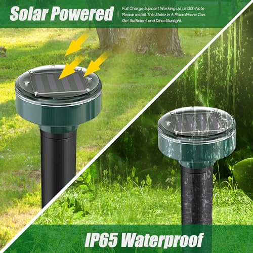 8 Pieces Solar Mole Repellent Ultrasonic Insect Repellent Solar Powered Outdoor Powered Sound Wave Deterrent ,Waterproof Sonic Repellent Spikes Drive Away Burrowing Animals from Lawns and Yard