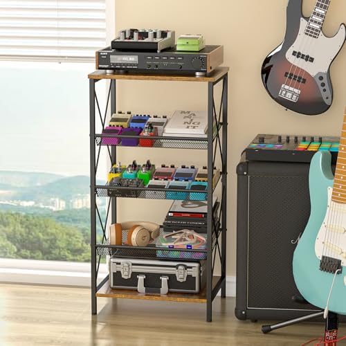 Guitar Pedal Organizer, 5 Tier Tuner Pedal Storage Shelf, Vintage Pedal Board Holder Stand, Freestanding Wooden Music Tuning Accessories Organization for Bass Guitar Ukulele Violin