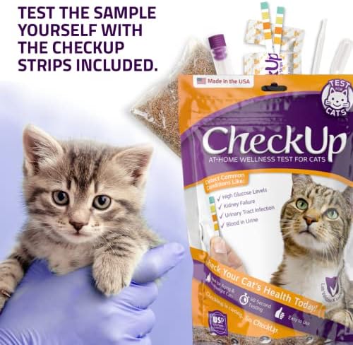 CheckUp at Home Wellness Test Kit for Cats | 2lb Hydrophobic Litter for Urine Collection, 2 Test Strips for the detection of the 4 most common health Indicators - pH, Protein , Glucose, Blood in urine